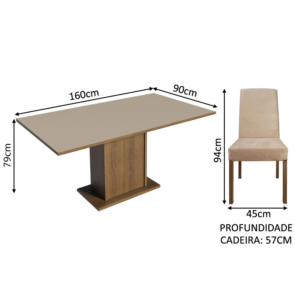 Conjunto Sala de Jantar Mesa Tampo de Madeira 6 Cadeiras Rustic/Crema/Imperial Renata Madesa - Image 3