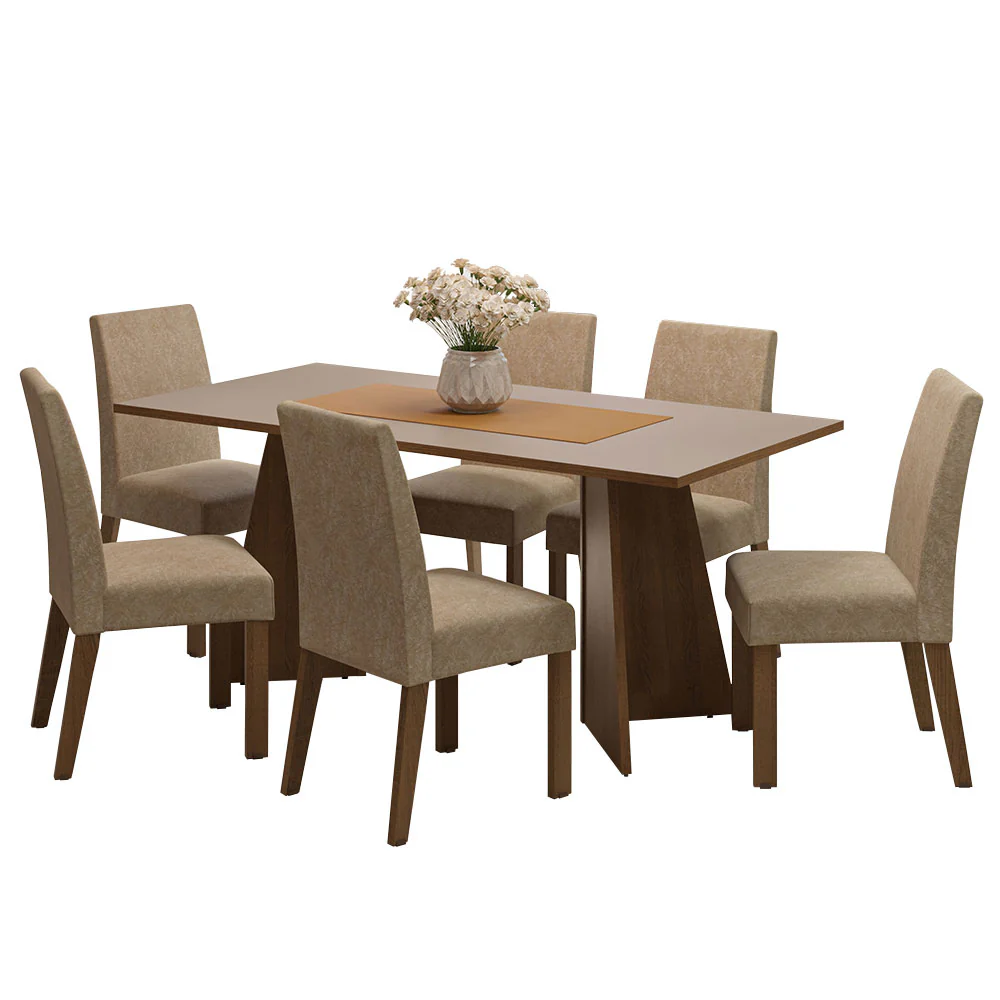 Conjunto Sala de Jantar Mesa Tampo de Madeira 6 Cadeiras Rustic/Crema/Imperial Simone Madesa - Image 2