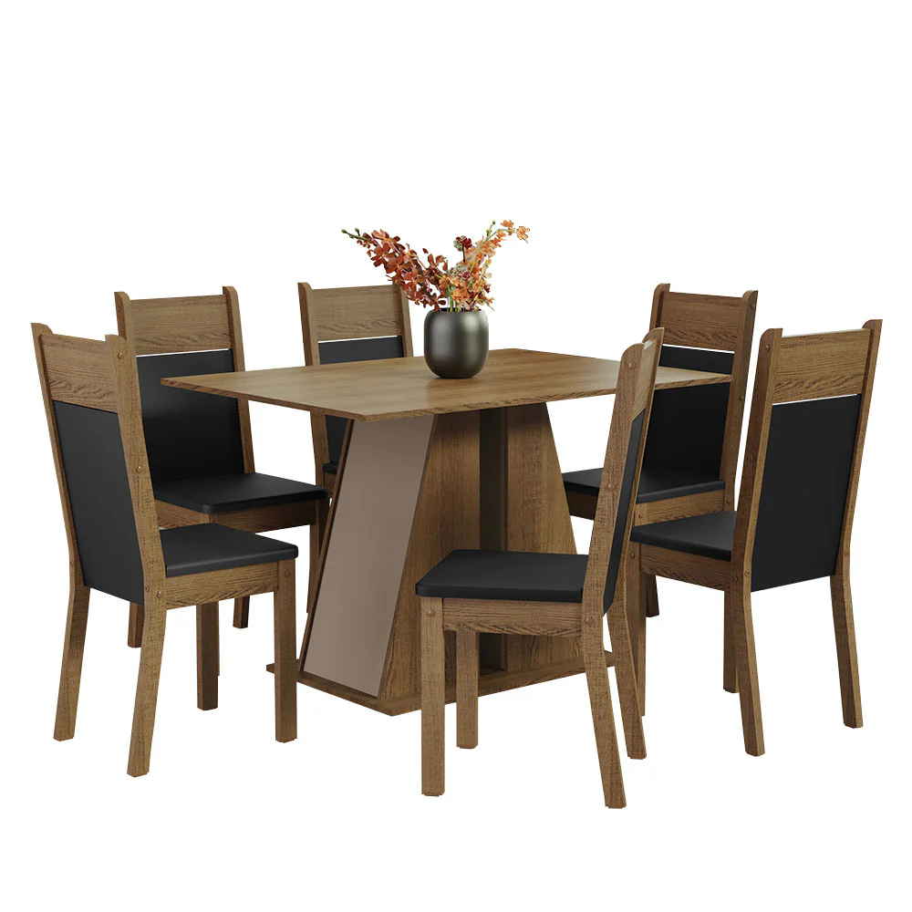 Conjunto Sala de Jantar Mesa Tampo de Madeira 6 Cadeiras Rustic/Crema/Preto Beverly Madesa - Image 2