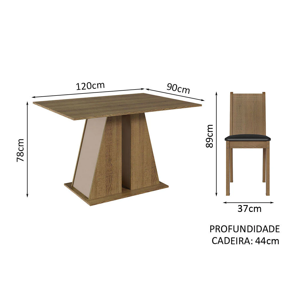 Conjunto Sala de Jantar Mesa Tampo de Madeira 6 Cadeiras Rustic/Crema/Preto Sharon Madesa - Image 3