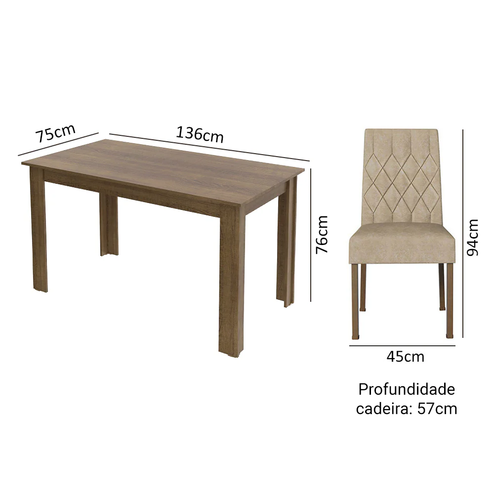Conjunto Sala de Jantar Mesa Tampo de Madeira 6 Cadeiras Rustic/Imperial Allegro Madesa - Image 3