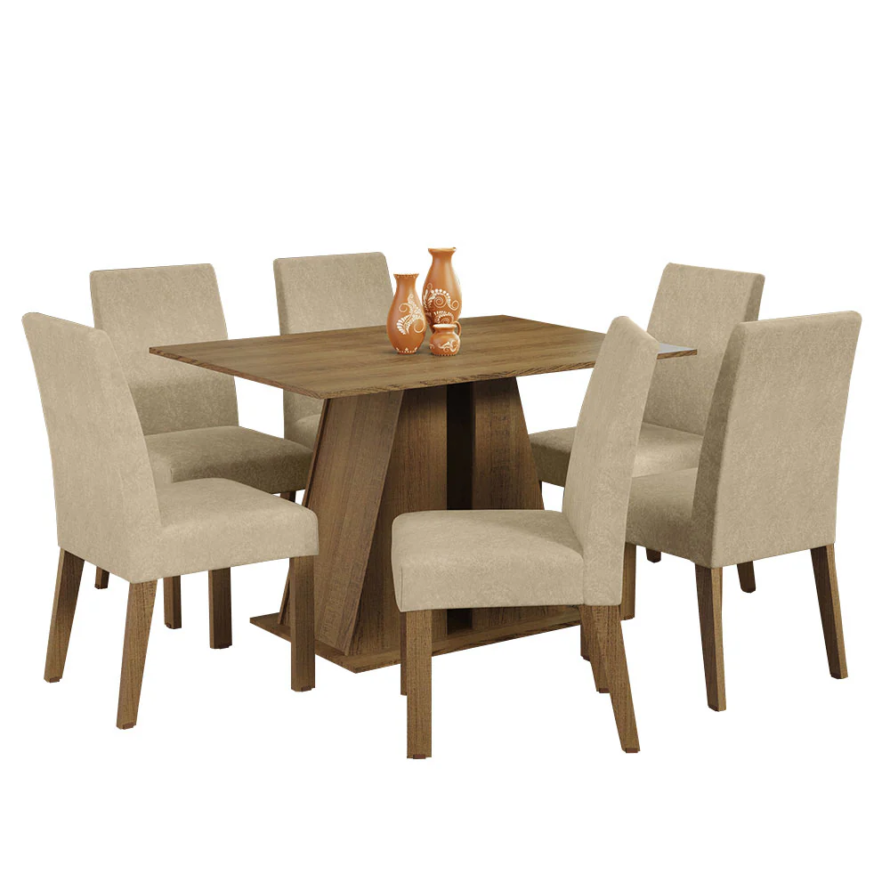 Conjunto Sala de Jantar Mesa Tampo de Madeira 6 Cadeiras Rustic/Imperial Cheryl Madesa - Image 2