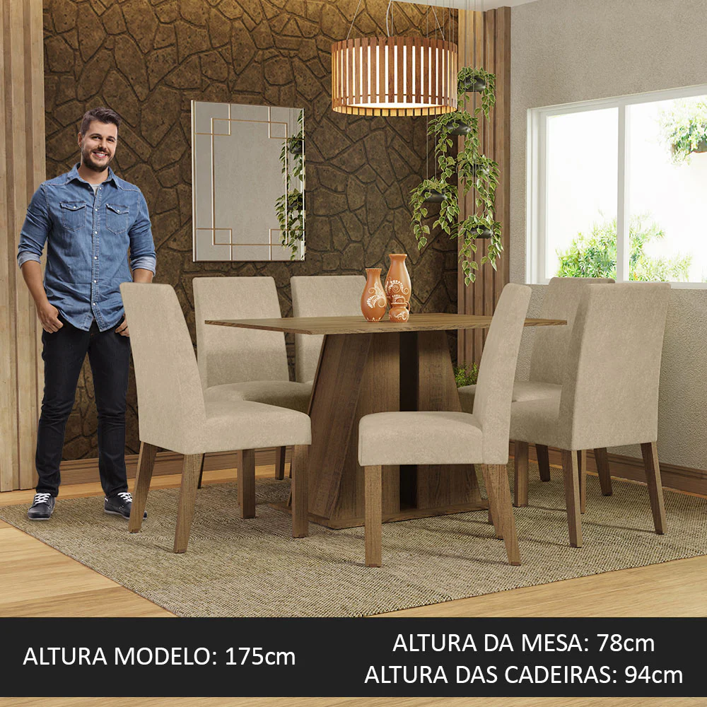 Conjunto Sala de Jantar Mesa Tampo de Madeira 6 Cadeiras Rustic/Imperial Cheryl Madesa - Image 4