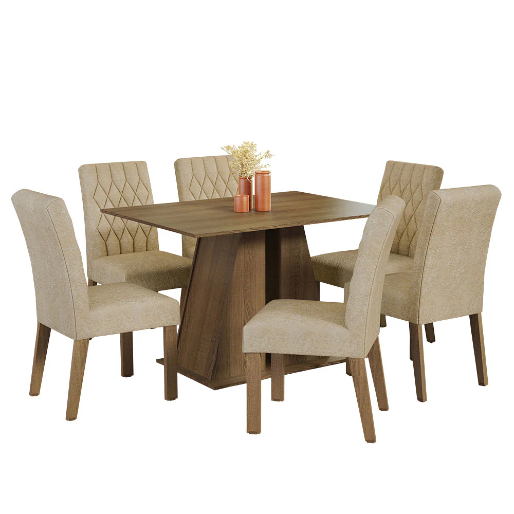 Conjunto Sala de Jantar Mesa Tampo de Madeira 6 Cadeiras Rustic/Imperial Fabiana Madesa - Image 2