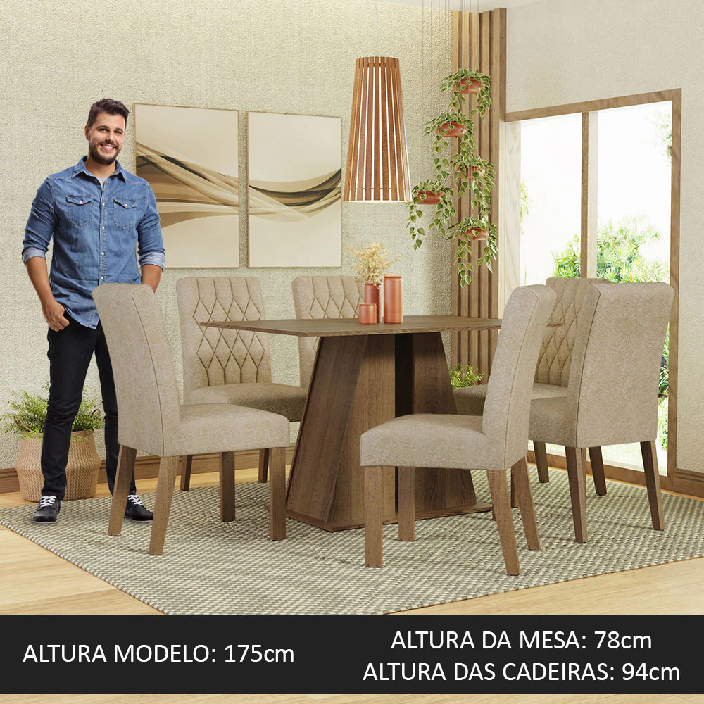 Conjunto Sala de Jantar Mesa Tampo de Madeira 6 Cadeiras Rustic/Imperial Fabiana Madesa - Image 4