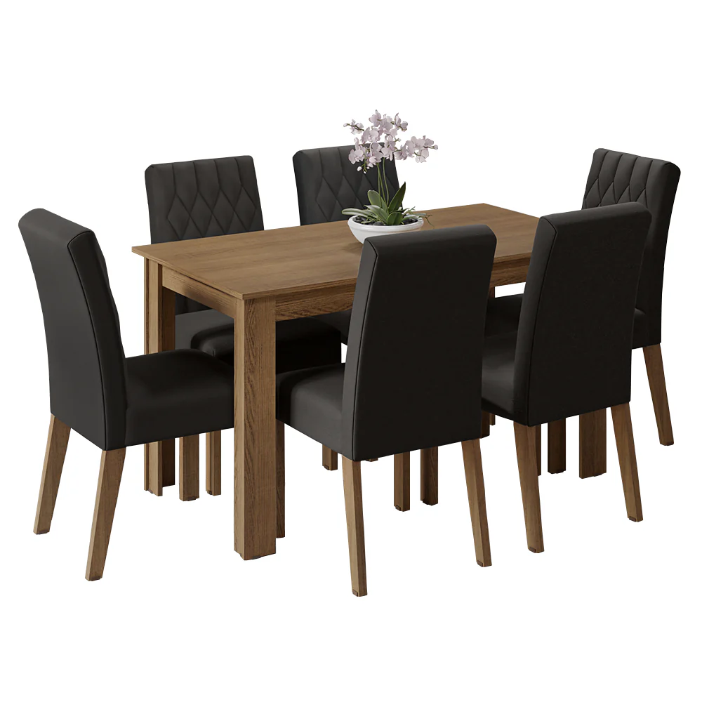 Conjunto Sala de Jantar Mesa Tampo de Madeira 6 Cadeiras Rustic/Oxford Allegro Madesa - Image 2