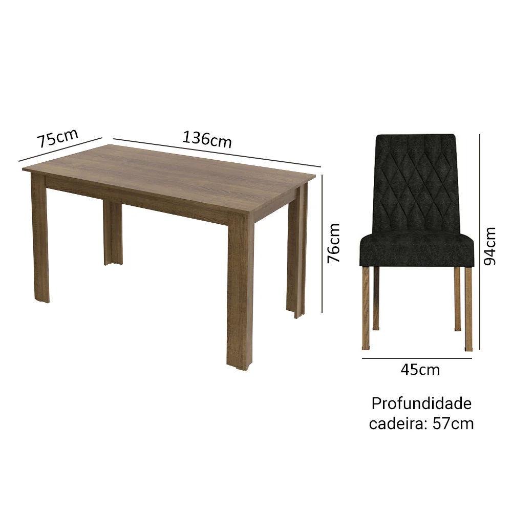 Conjunto Sala de Jantar Mesa Tampo de Madeira 6 Cadeiras Rustic/Oxford Allegro Madesa - Image 3