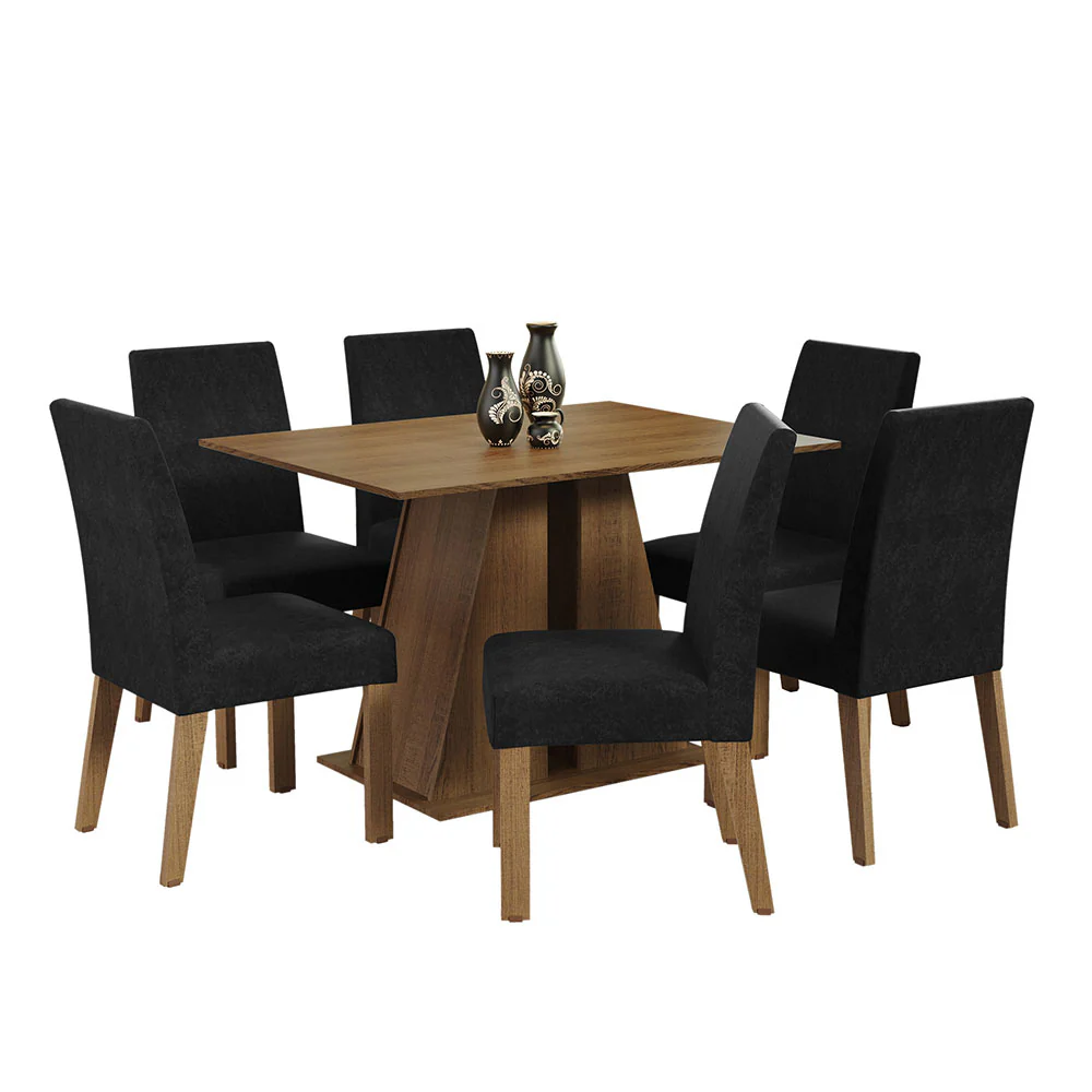 Conjunto Sala de Jantar Mesa Tampo de Madeira 6 Cadeiras Rustic/Oxford Cheryl Madesa - Image 2