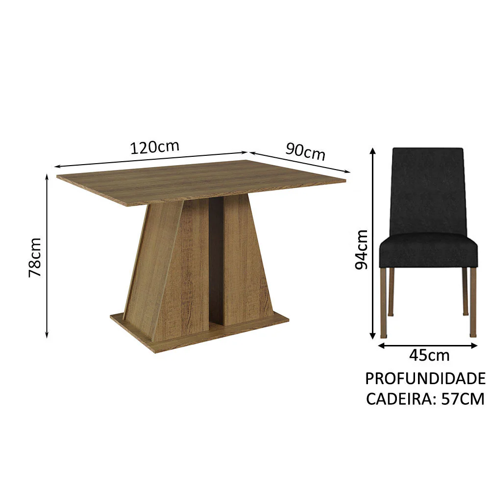 Conjunto Sala de Jantar Mesa Tampo de Madeira 6 Cadeiras Rustic/Oxford Cheryl Madesa - Image 3