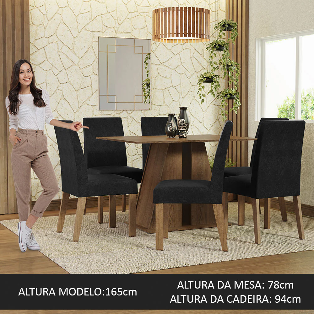 Conjunto Sala de Jantar Mesa Tampo de Madeira 6 Cadeiras Rustic/Oxford Cheryl Madesa - Image 4