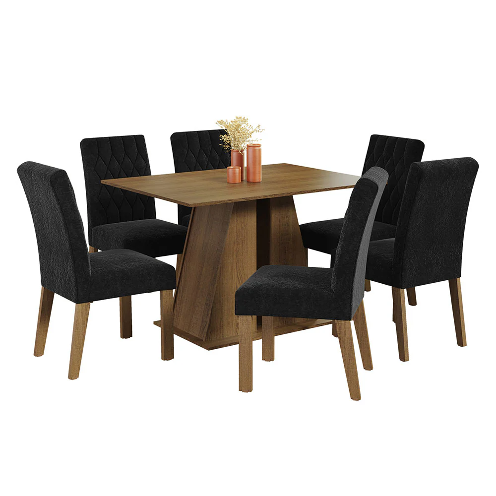 Conjunto Sala de Jantar Mesa Tampo de Madeira 6 Cadeiras Rustic/Oxford Fabiana Madesa - Image 2