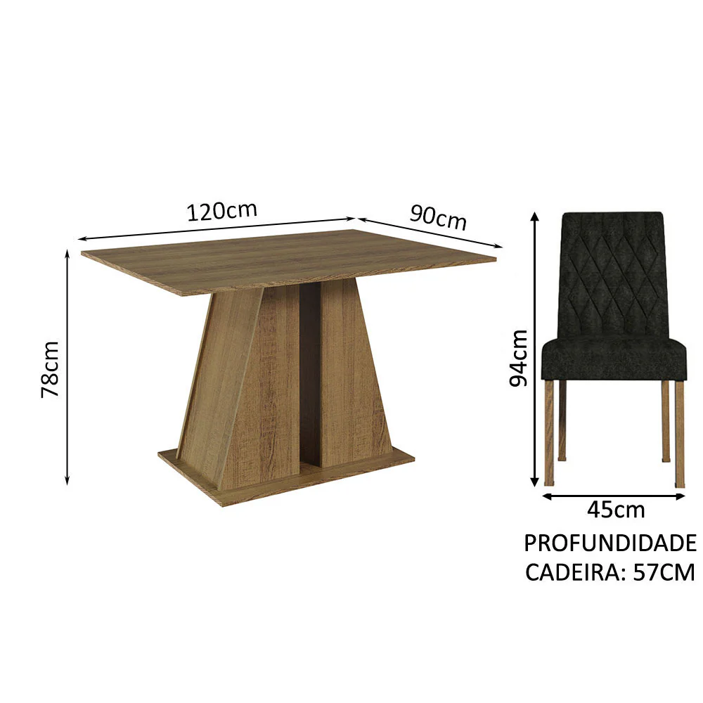 Conjunto Sala de Jantar Mesa Tampo de Madeira 6 Cadeiras Rustic/Oxford Fabiana Madesa - Image 3