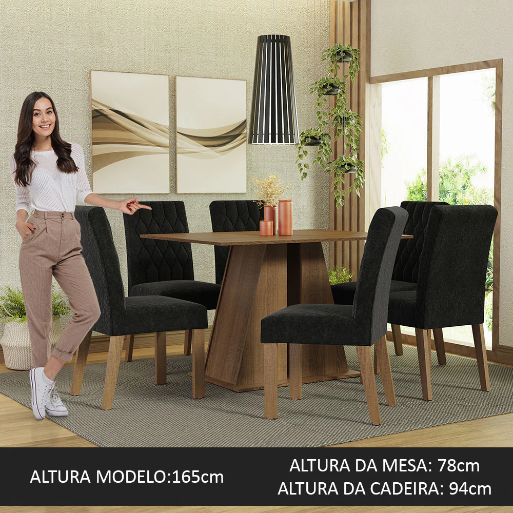 Conjunto Sala de Jantar Mesa Tampo de Madeira 6 Cadeiras Rustic/Oxford Fabiana Madesa - Image 4