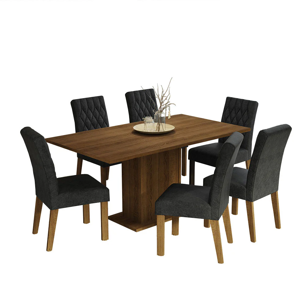 Conjunto Sala de Jantar Mesa Tampo de Madeira 6 Cadeiras Rustic/Oxford Hanna Madesa - Image 2
