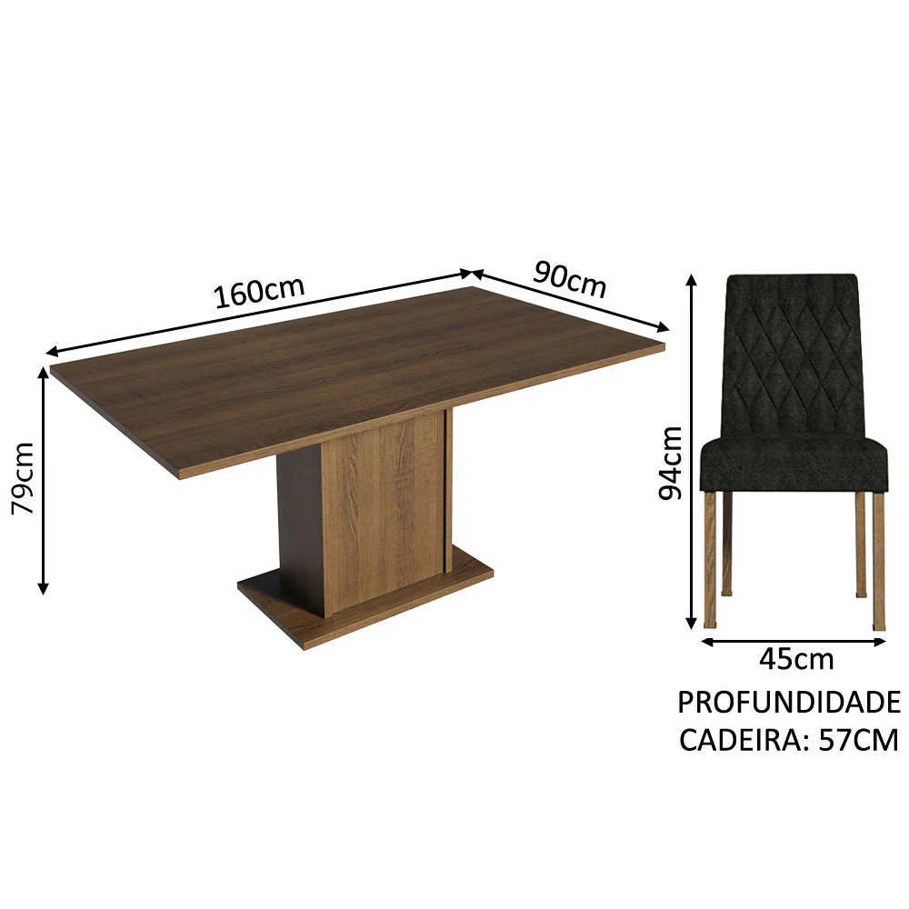 Conjunto Sala de Jantar Mesa Tampo de Madeira 6 Cadeiras Rustic/Oxford Hanna Madesa - Image 3