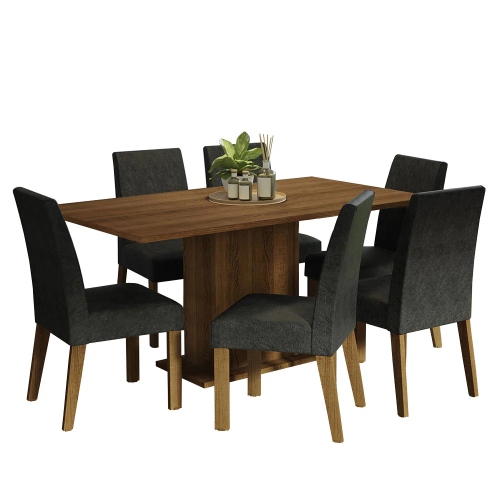 Conjunto Sala de Jantar Mesa Tampo de Madeira 6 Cadeiras Rustic/Oxford Renata Madesa - Image 2