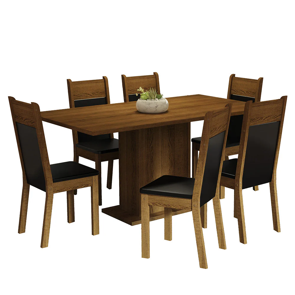 Conjunto Sala de Jantar Mesa Tampo de Madeira 6 Cadeiras Rustic/Preto Augusta Madesa - Image 2