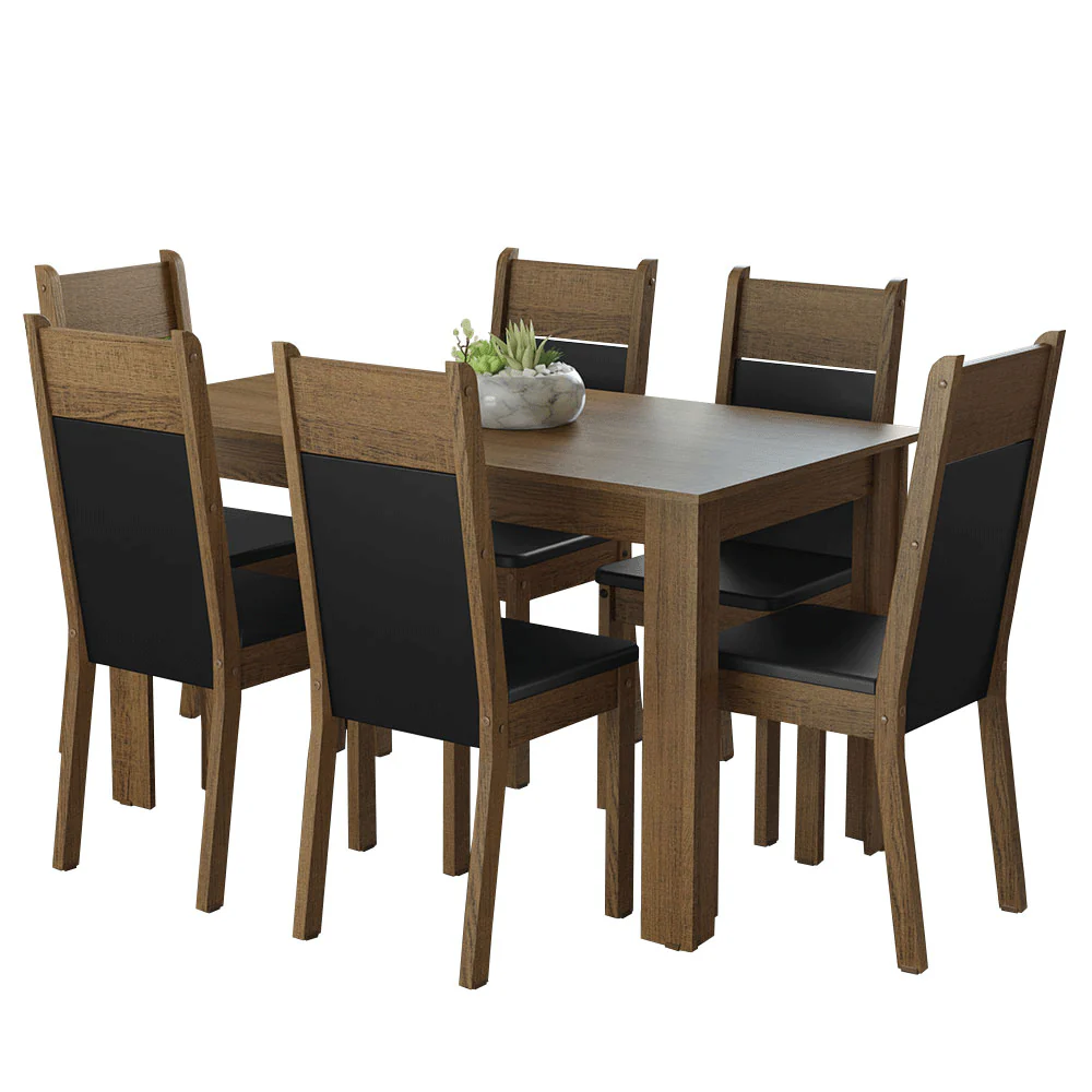 Conjunto Sala de Jantar Mesa Tampo de Madeira 6 Cadeiras Rustic/Preto Bahamas Madesa - Image 2