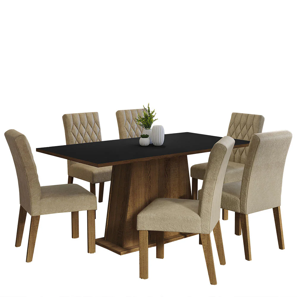 Conjunto Sala de Jantar Mesa Tampo de Madeira 6 Cadeiras Rustic/Preto/Imperial Britney Madesa - Image 2