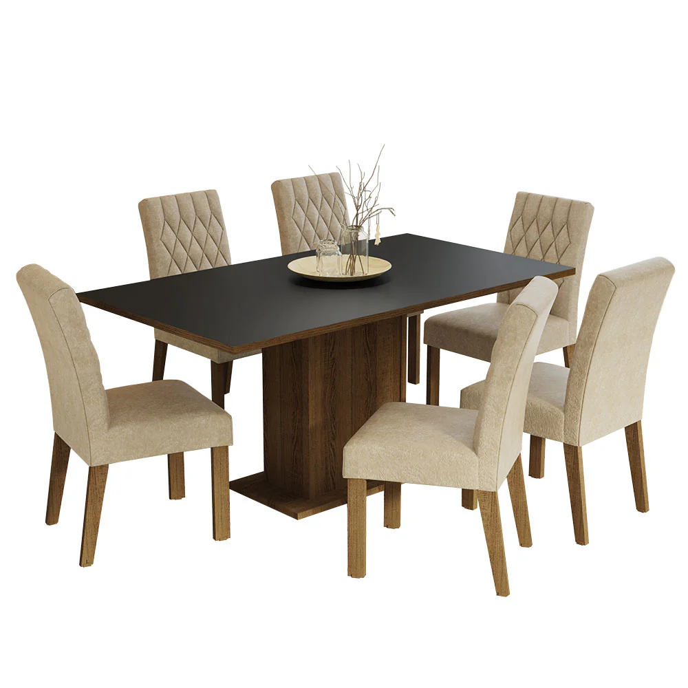 Conjunto Sala de Jantar Mesa Tampo de Madeira 6 Cadeiras Rustic/Preto/Imperial Hanna Madesa - Image 2