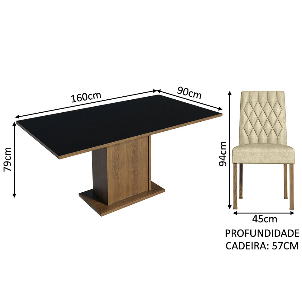 Conjunto Sala de Jantar Mesa Tampo de Madeira 6 Cadeiras Rustic/Preto/Imperial Hanna Madesa - Image 6