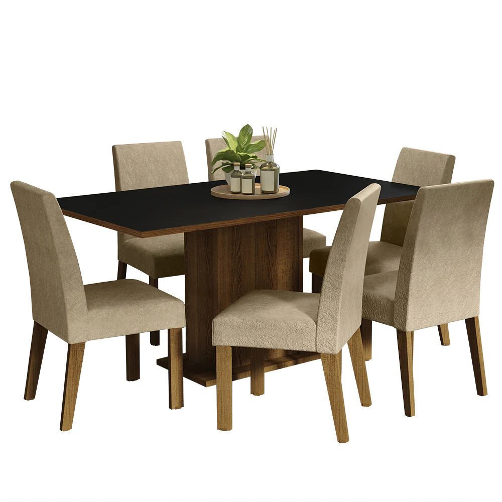 Conjunto Sala de Jantar Mesa Tampo de Madeira 6 Cadeiras Rustic/Preto/Imperial Renata Madesa - Image 2