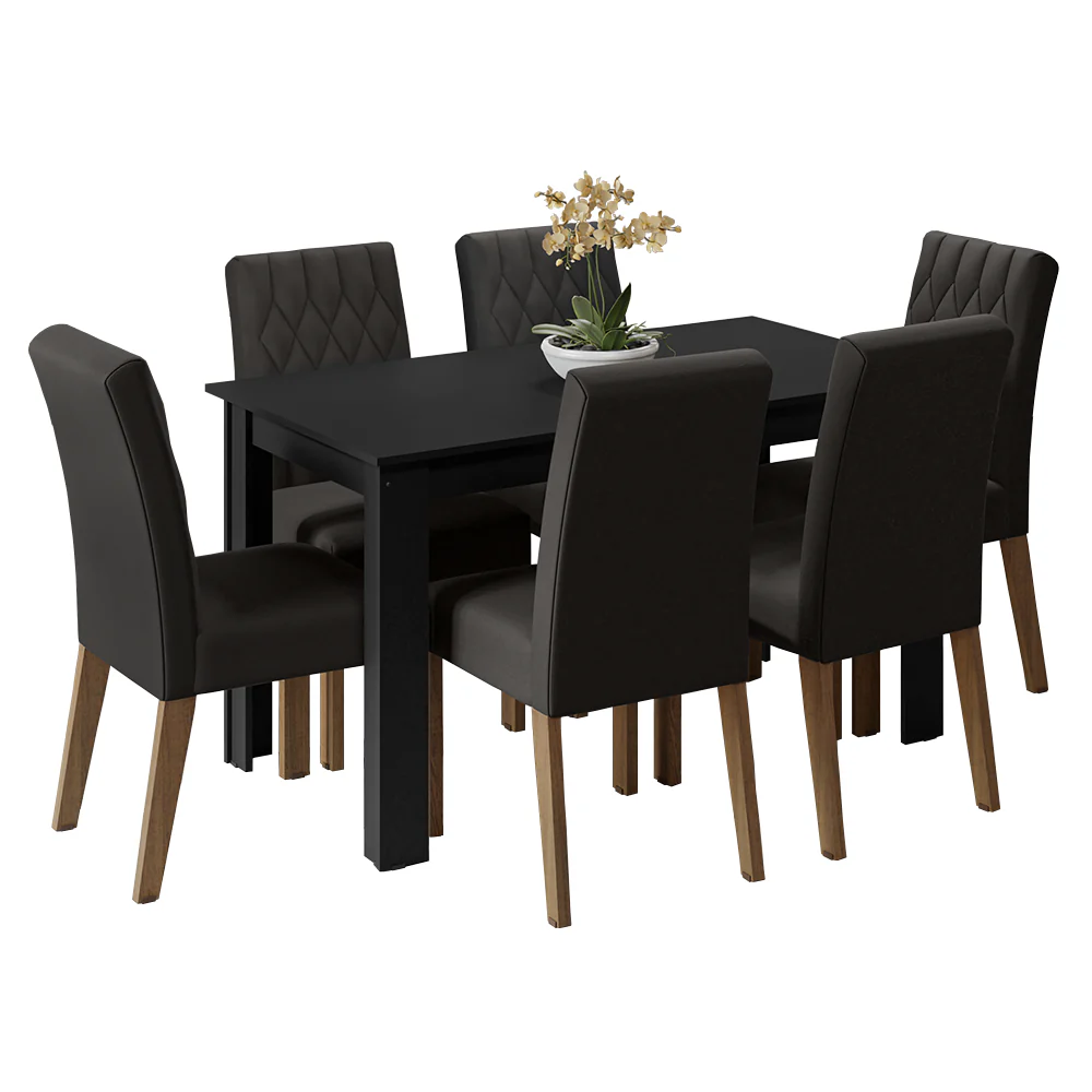 Conjunto Sala de Jantar Mesa Tampo de Madeira 6 Cadeiras Rustic/Preto/Oxford Allegro Madesa - Image 2
