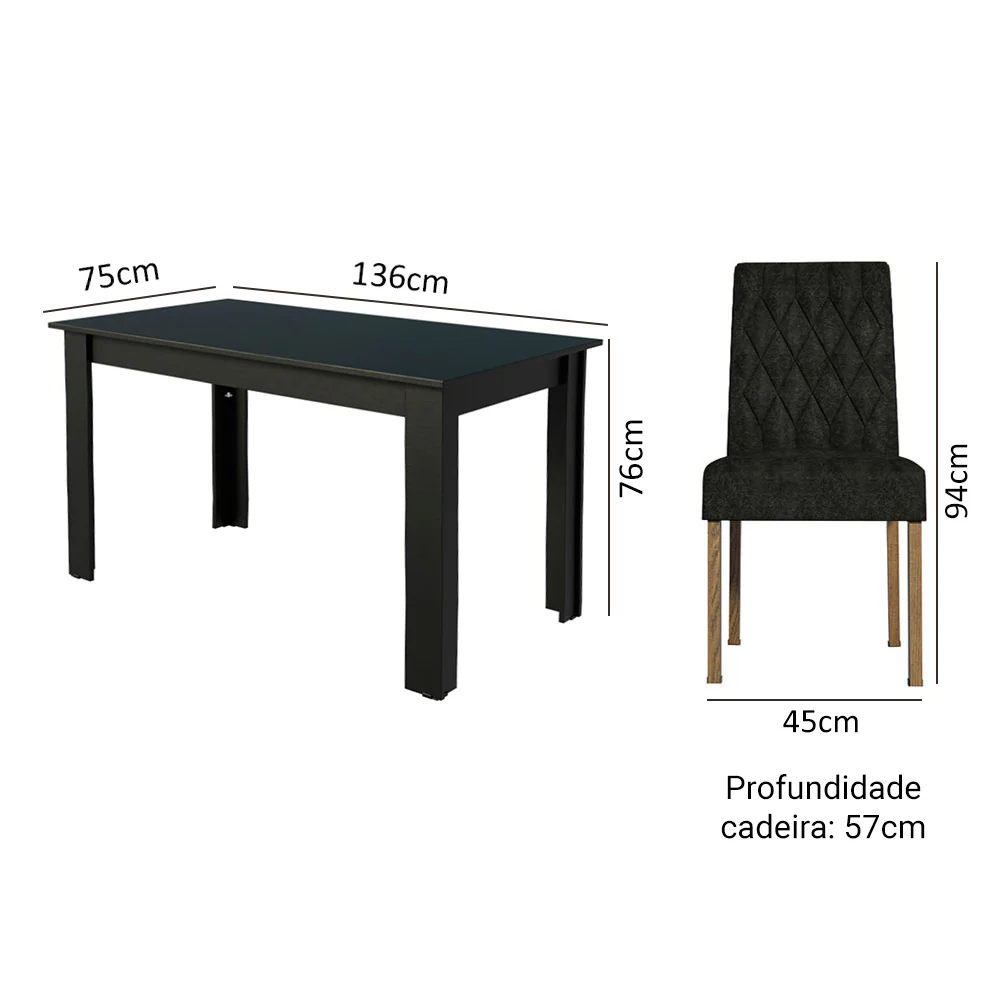Conjunto Sala de Jantar Mesa Tampo de Madeira 6 Cadeiras Rustic/Preto/Oxford Allegro Madesa - Image 3