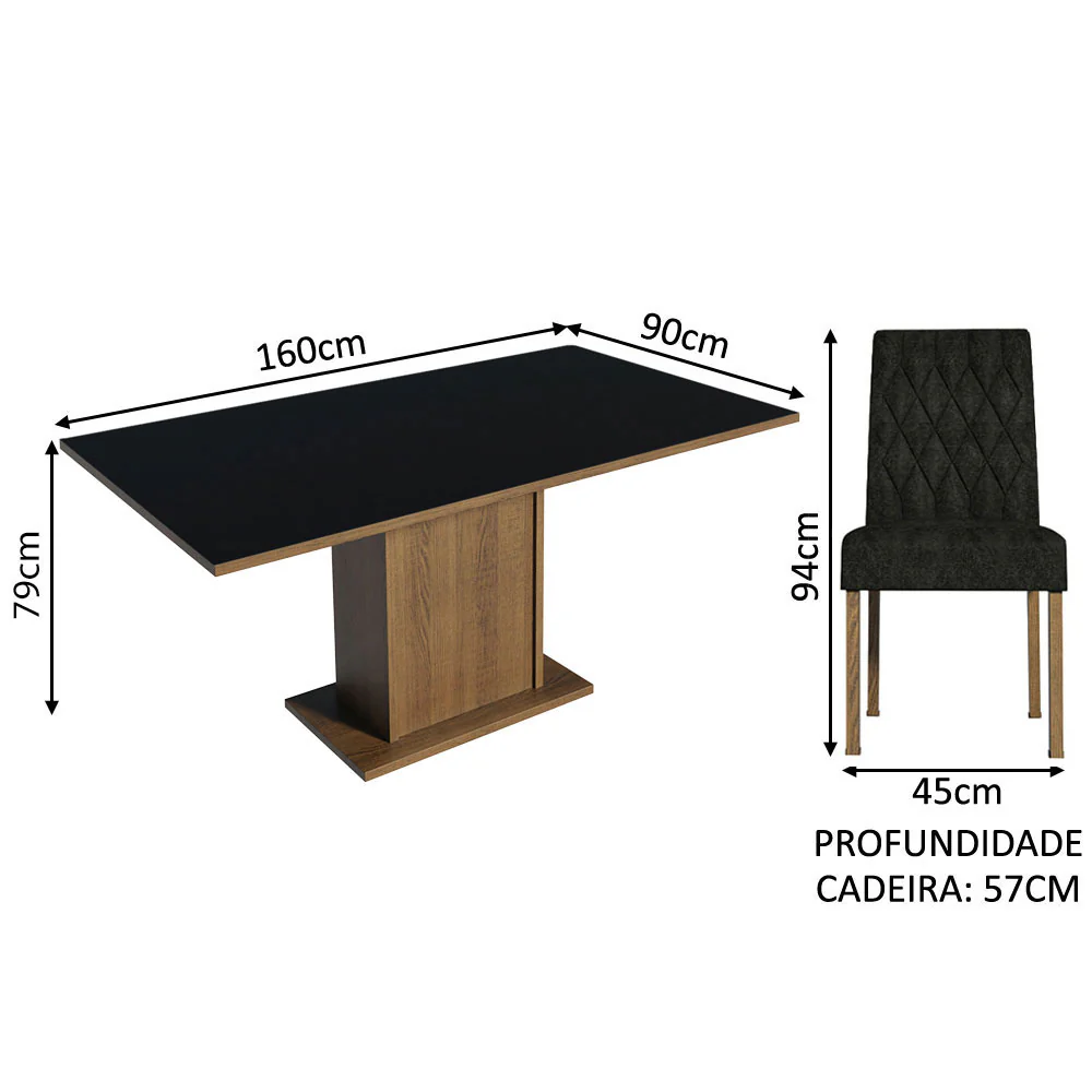 Conjunto Sala de Jantar Mesa Tampo de Madeira 6 Cadeiras Rustic/Preto/Oxford Hanna Madesa - Image 3
