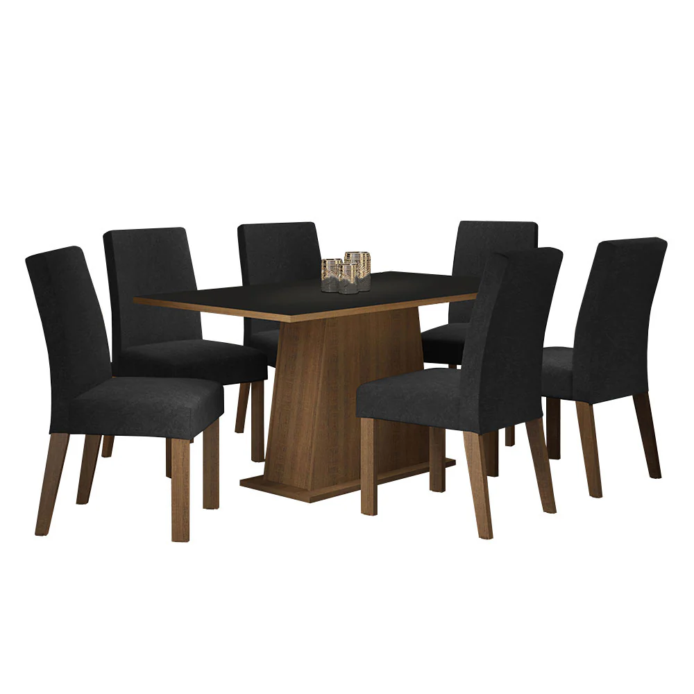 Conjunto Sala de Jantar Mesa Tampo de Madeira  6 Cadeiras Rustic/Preto/Oxford Luciana Madesa - Image 2