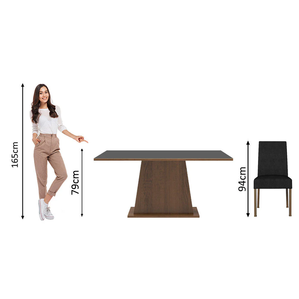 Conjunto Sala de Jantar Mesa Tampo de Madeira  6 Cadeiras Rustic/Preto/Oxford Luciana Madesa - Image 4