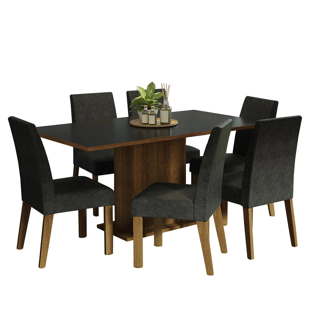Conjunto Sala de Jantar Mesa Tampo de Madeira 6 Cadeiras Rustic/Preto/Oxford Renata Madesa - Image 2