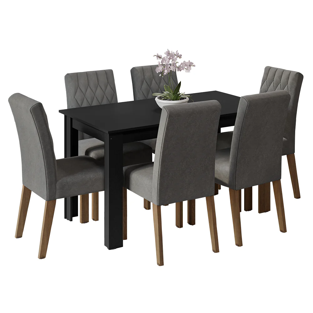 Conjunto Sala de Jantar Mesa Tampo de Madeira 6 Cadeiras Rustic/Preto/Silver Allegro Madesa - Image 2