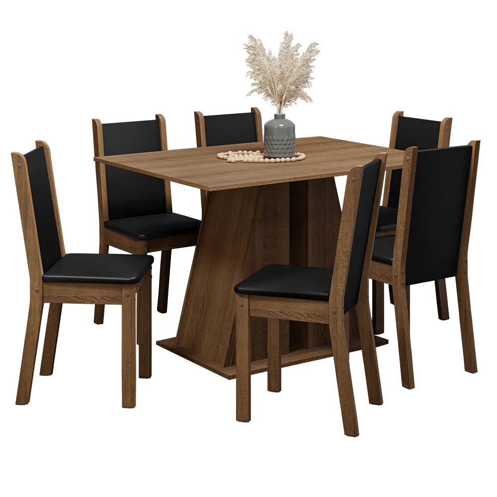 Conjunto Sala de Jantar Mesa Tampo de Madeira 6 Cadeiras Rustic/Preto Wendy Madesa - Image 2