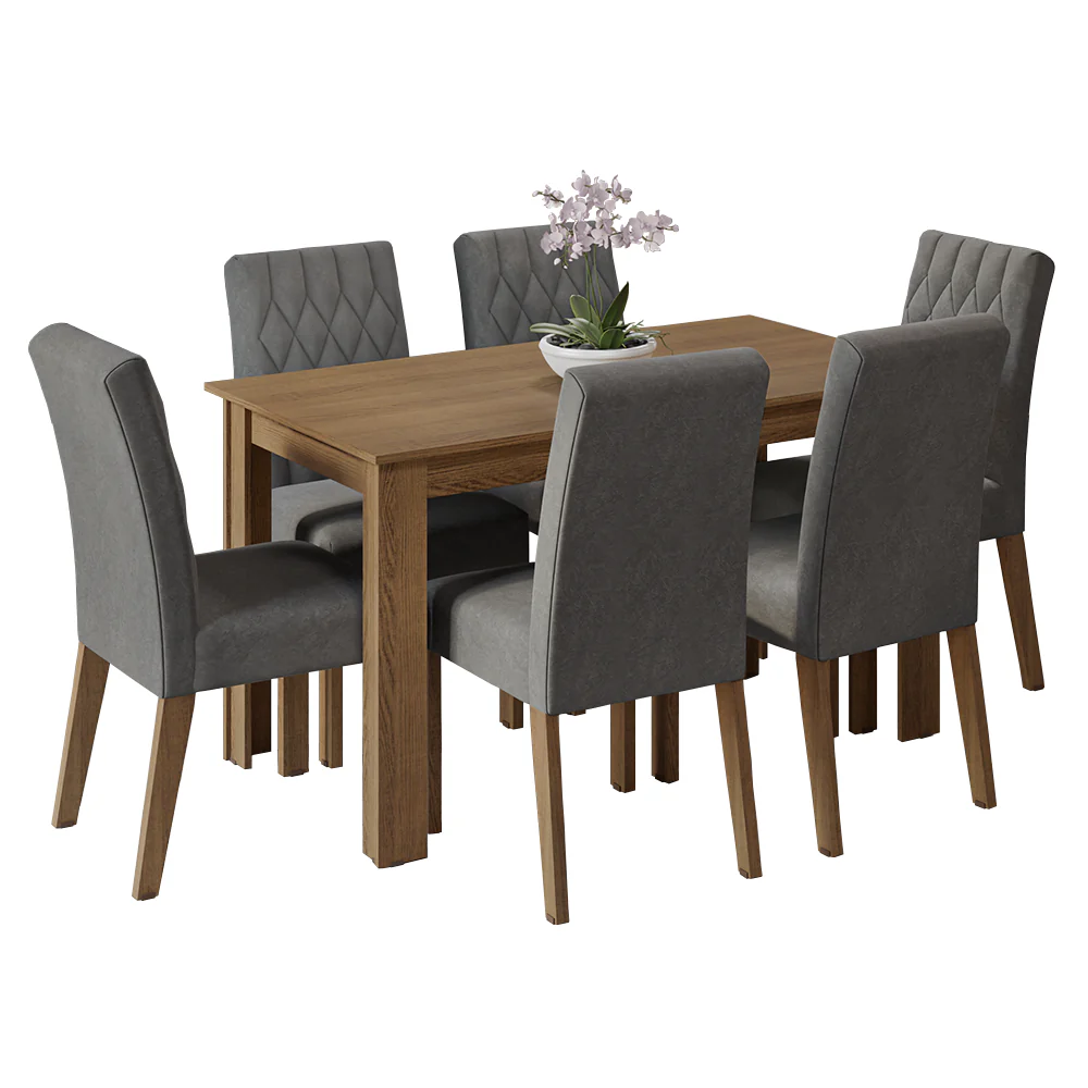 Conjunto Sala de Jantar Mesa Tampo de Madeira 6 Cadeiras Rustic/Silver Allegro Madesa - Image 2