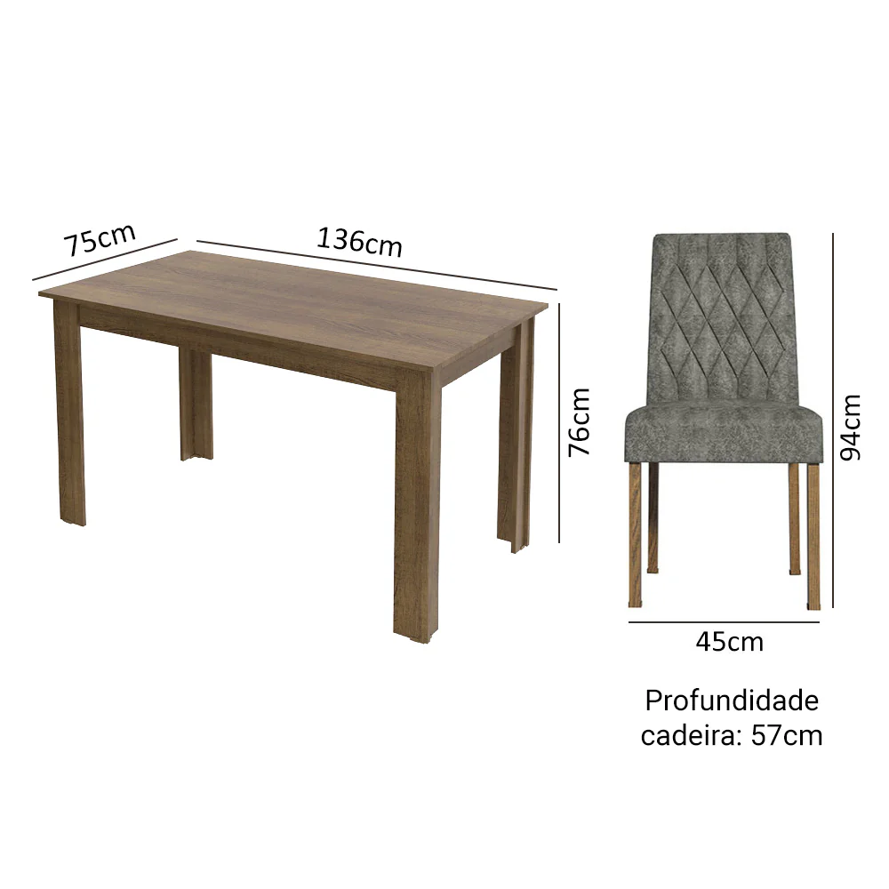 Conjunto Sala de Jantar Mesa Tampo de Madeira 6 Cadeiras Rustic/Silver Allegro Madesa - Image 3