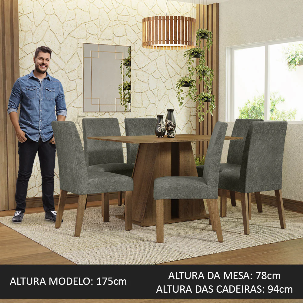Conjunto Sala de Jantar Mesa Tampo de Madeira 6 Cadeiras Rustic/Silver Cheryl Madesa - Image 4