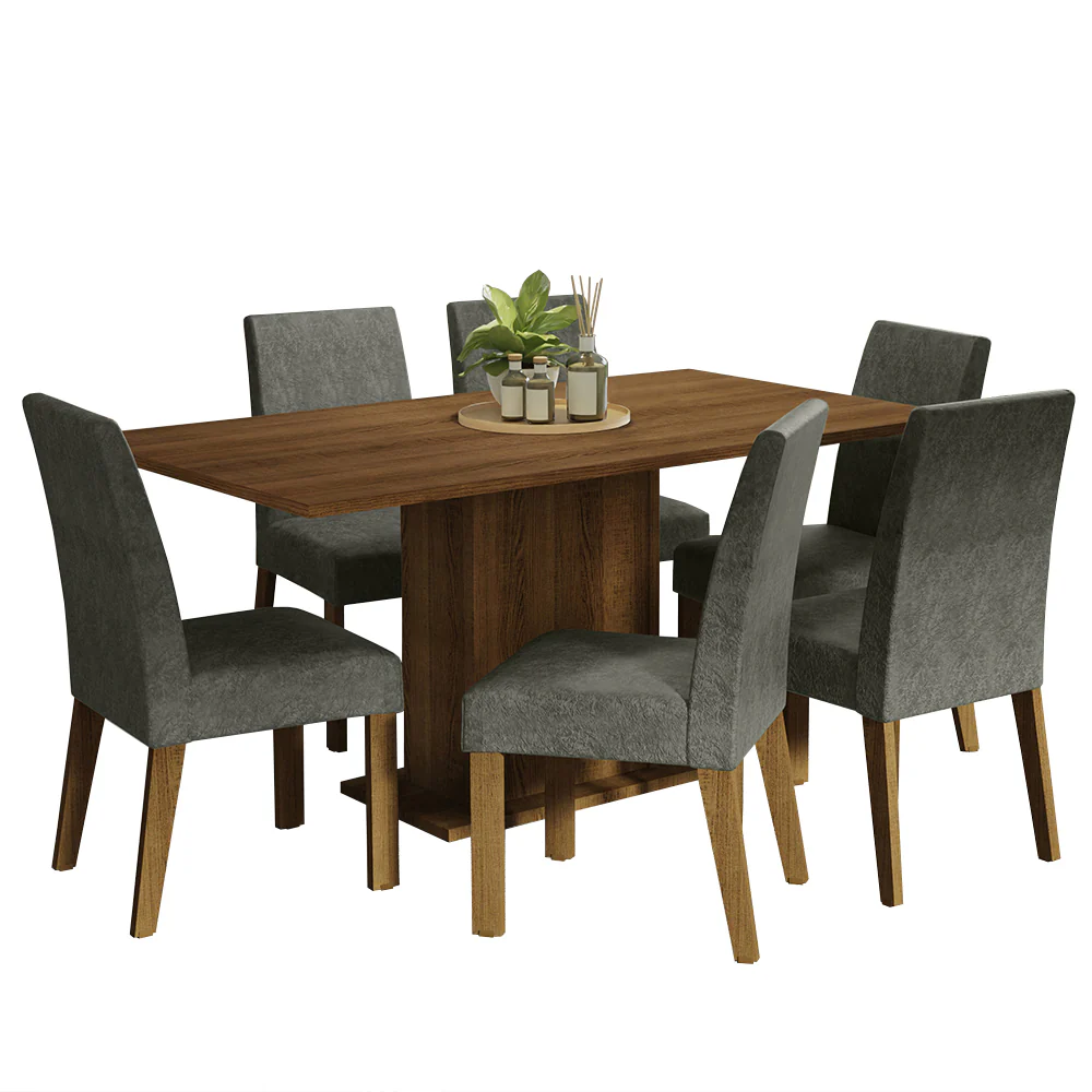 Conjunto Sala de Jantar Mesa Tampo de Madeira 6 Cadeiras Rustic/Silver Renata Madesa - Image 2