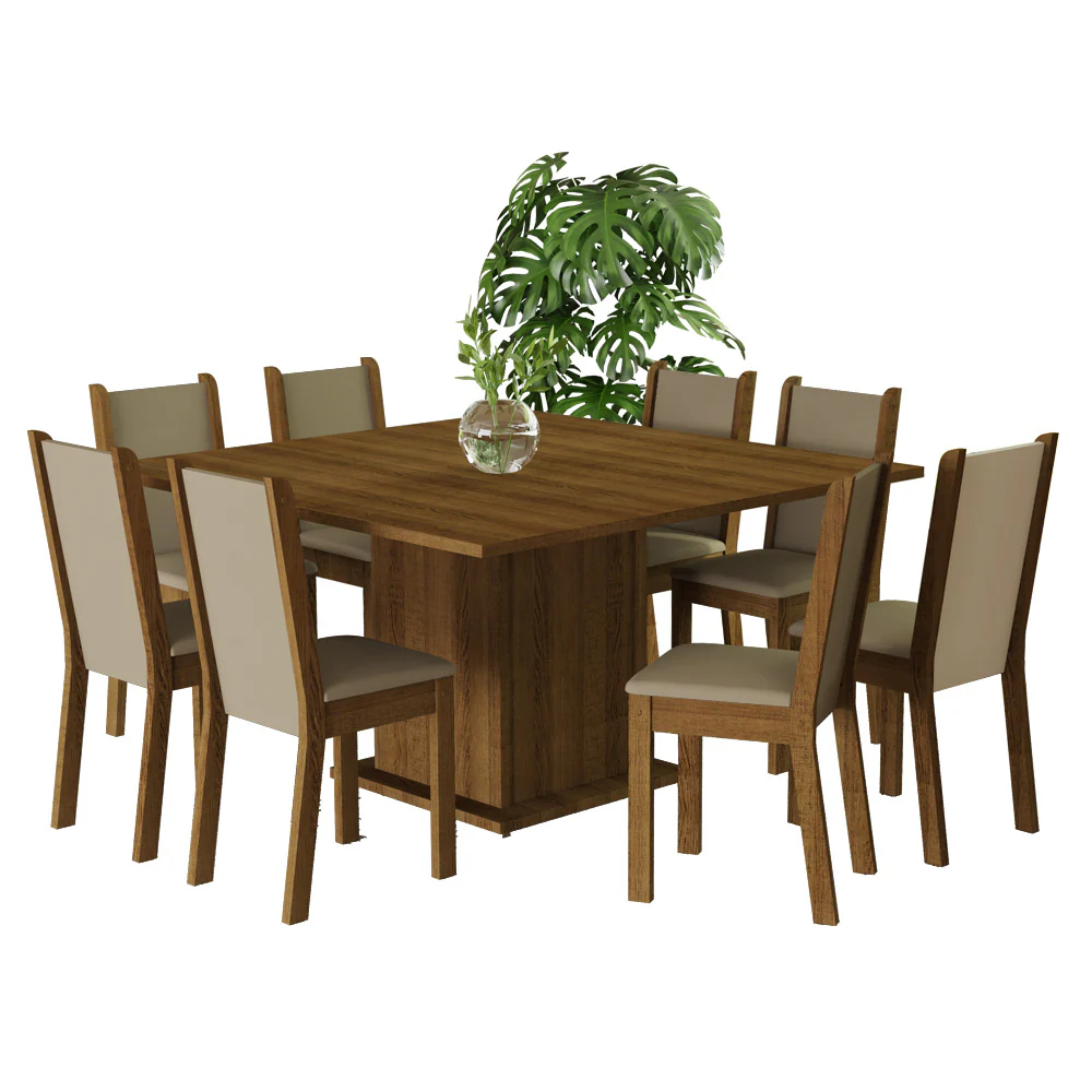 Conjunto Sala de Jantar Mesa Tampo de Madeira 8 Cadeiras Rustic/Crema/Bege Marisa Madesa - Image 2