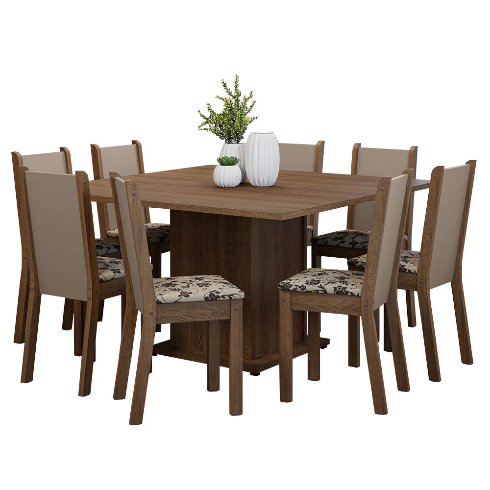Conjunto Sala de Jantar Mesa Tampo de Madeira 8 Cadeiras Rustic/Crema/Bege Marrom Marisa Madesa - Image 2
