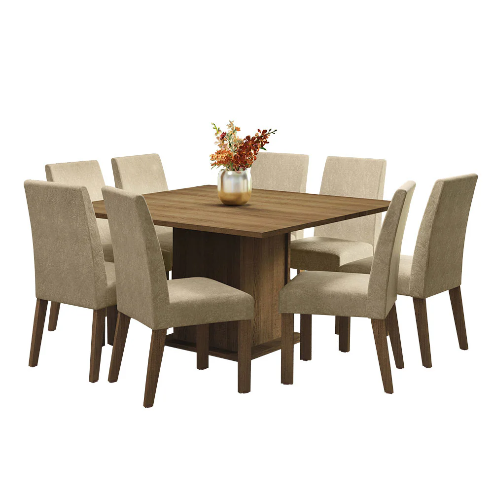 Conjunto Sala de Jantar Mesa Tampo de Madeira 8 Cadeiras Rustic/Imperial Doris Madesa - Image 2