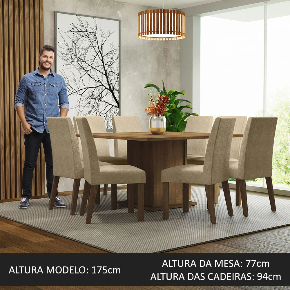 Conjunto Sala de Jantar Mesa Tampo de Madeira 8 Cadeiras Rustic/Imperial Doris Madesa - Image 5