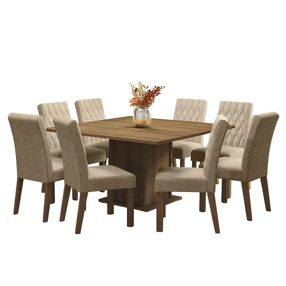 Conjunto Sala de Jantar Mesa Tampo de Madeira 8 Cadeiras Rustic/Imperial Leila Madesa - Image 2