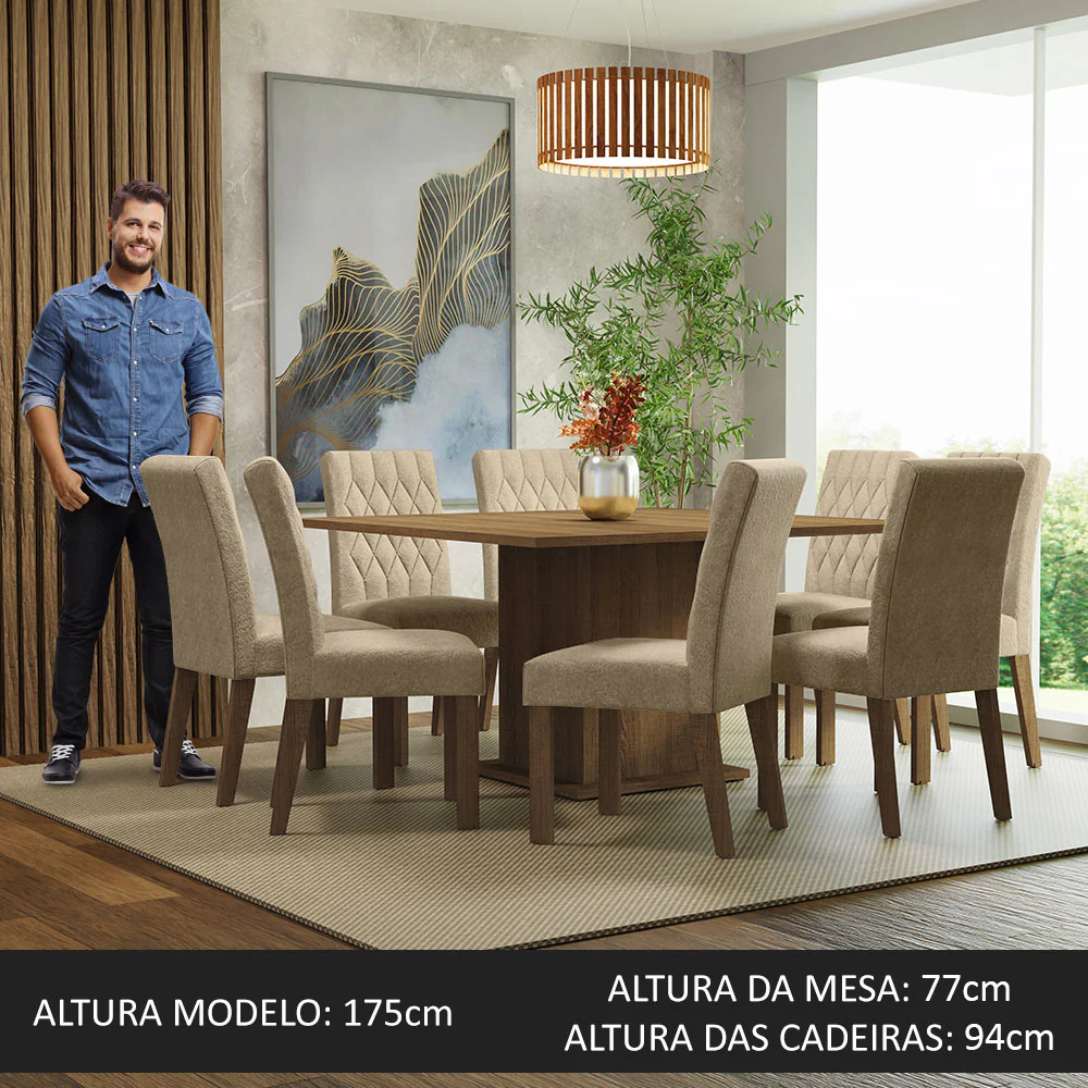 Conjunto Sala de Jantar Mesa Tampo de Madeira 8 Cadeiras Rustic/Imperial Leila Madesa - Image 5