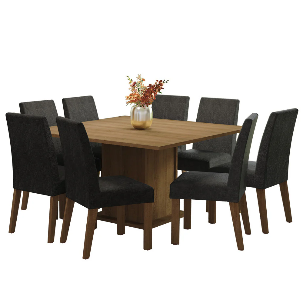 Conjunto Sala de Jantar Mesa Tampo de Madeira 8 Cadeiras Rustic/Oxford Doris Madesa - Image 2