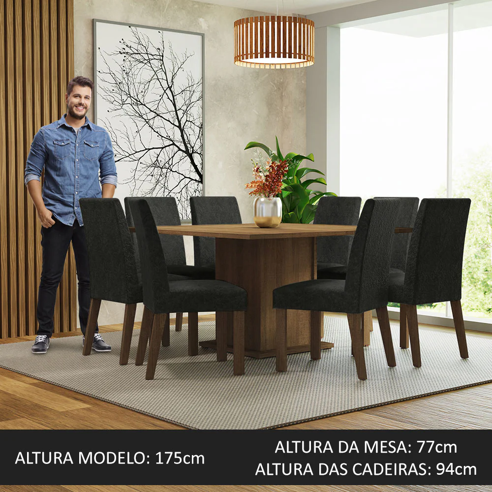 Conjunto Sala de Jantar Mesa Tampo de Madeira 8 Cadeiras Rustic/Oxford Doris Madesa - Image 5