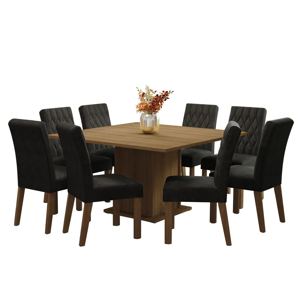 Conjunto Sala de Jantar Mesa Tampo de Madeira 8 Cadeiras Rustic/Oxford Leila Madesa - Image 2