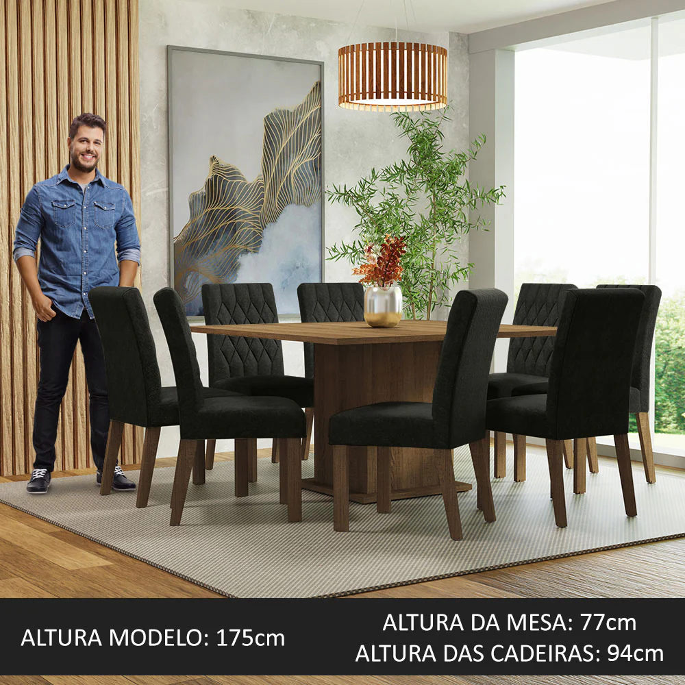 Conjunto Sala de Jantar Mesa Tampo de Madeira 8 Cadeiras Rustic/Oxford Leila Madesa - Image 5