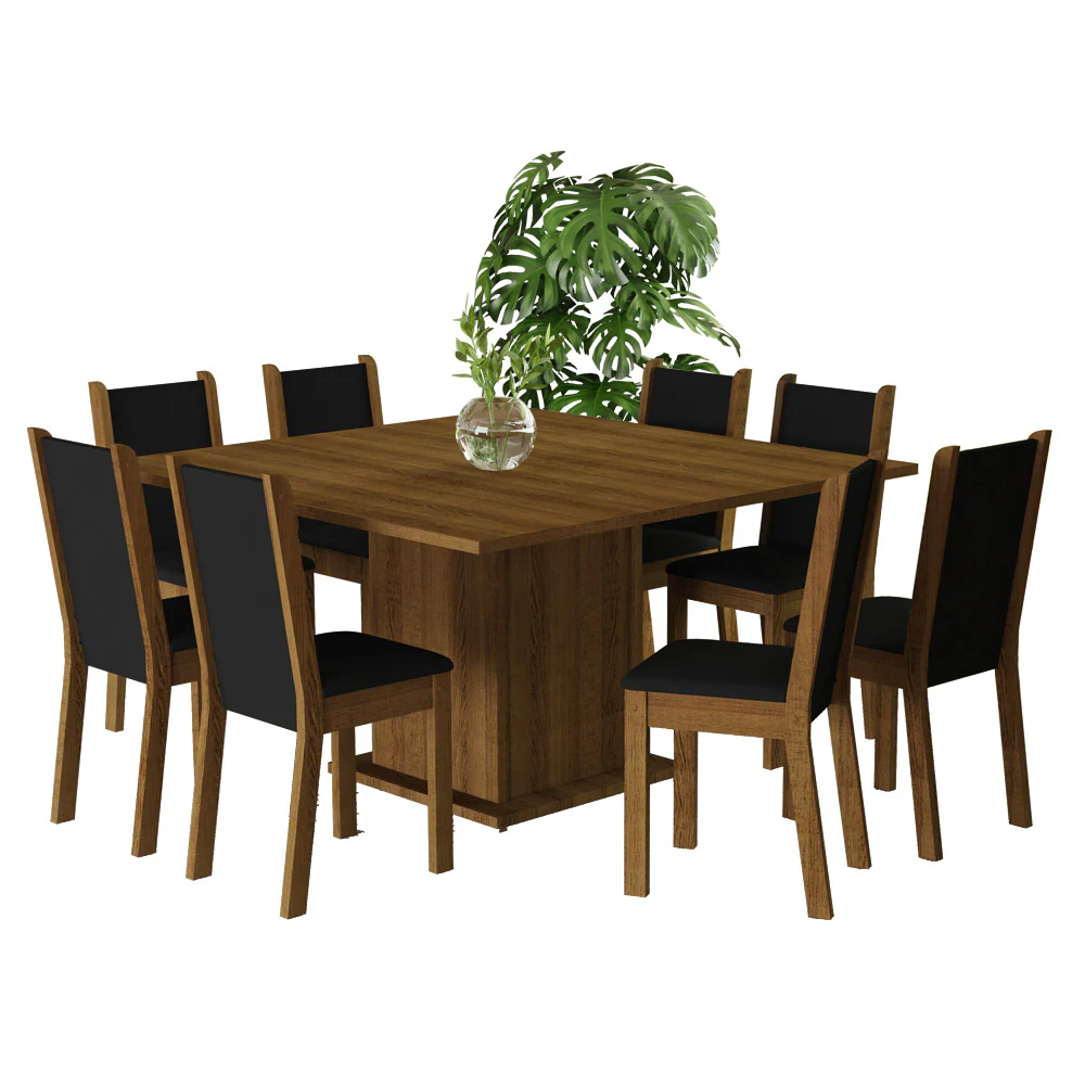 Conjunto Sala de Jantar Mesa Tampo de Madeira 8 Cadeiras Rustic/Preto Marisa Madesa - Image 2