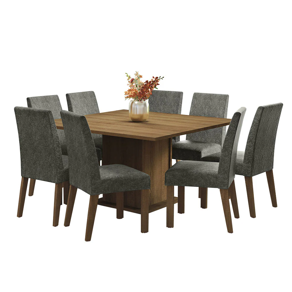 Conjunto Sala de Jantar Mesa Tampo de Madeira 8 Cadeiras Rustic/Silver Doris Madesa - Image 2